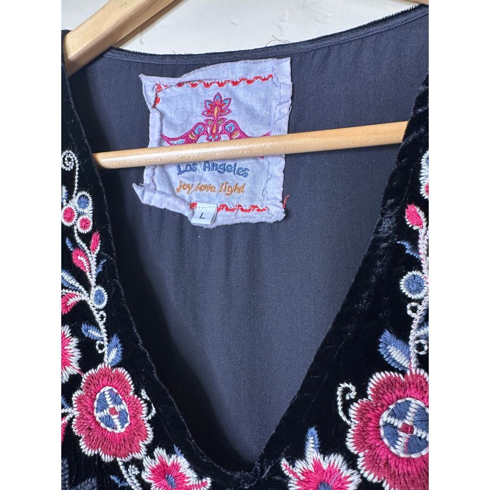 Johnny Was Landon Black Velvet Silk Blend Tunic Floral Embroidery LARGE - Picture 3 of 6